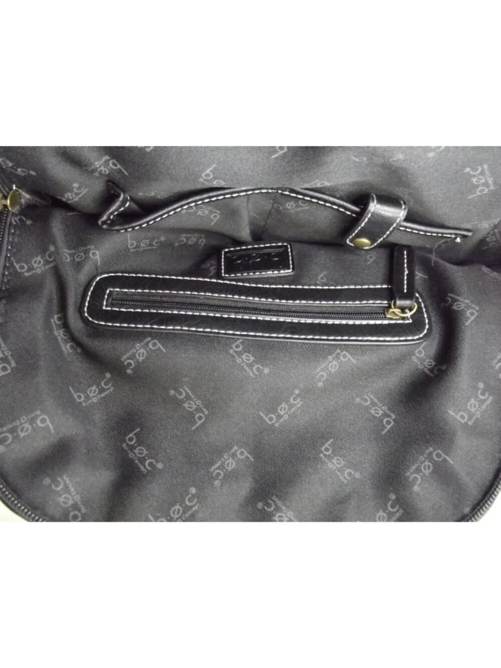 b.o.c. Backpack black faux leather white accent stitching wooden ring BORN